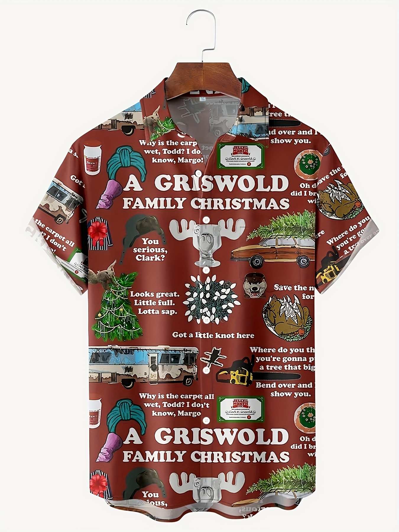 retro comic full print mens christmas themed short sleeve lapel shirt summer holiday top details 1