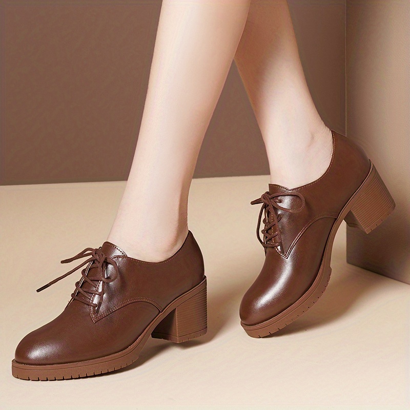 womens solid color boots lace up round toe non slip chunky heel outdoor comfy shoes casual trendy daily shoes details 0