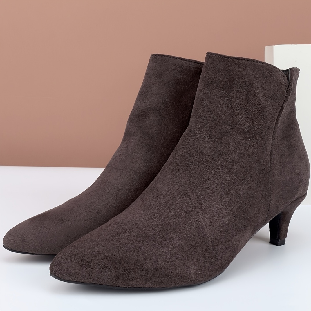 womens solid color kitten heel short boots elegant point toe side zipper boots fashion black ankle boots details 6