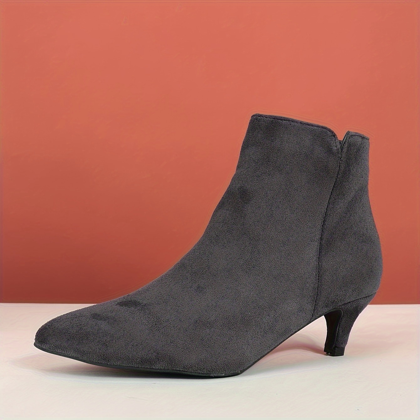 womens solid color kitten heel short boots elegant point toe side zipper boots fashion black ankle boots details 7