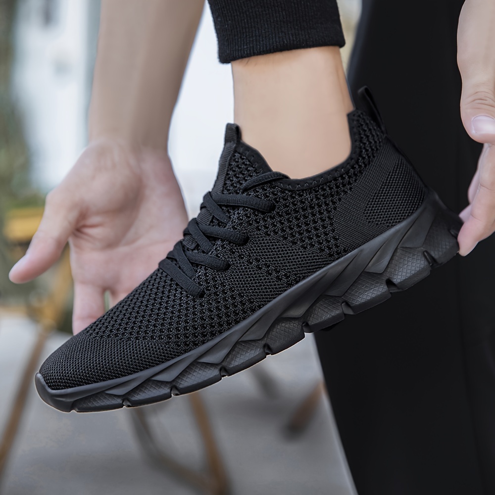 plus size mens solid woven knit breathable running shoes comfy non slip lace up soft sole sneakers best gifts for christmas details 2