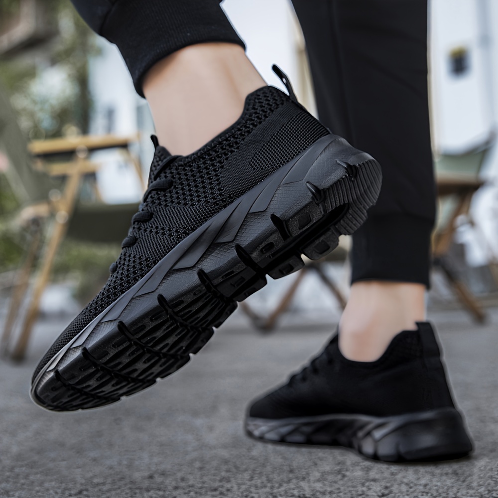 plus size mens solid woven knit breathable running shoes comfy non slip lace up soft sole sneakers best gifts for christmas details 3